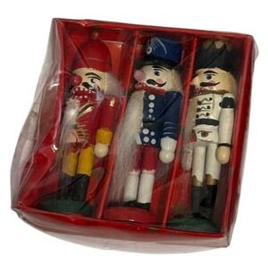 Vintage AMC‎ Miniature Wooden Nutcracker Soldier Set of 3 Christmas Decor Boxed